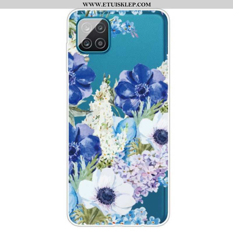 Etui do Samsung Galaxy M12 / A12 Bezszwowe Akwarela Niebieskie Kwiaty